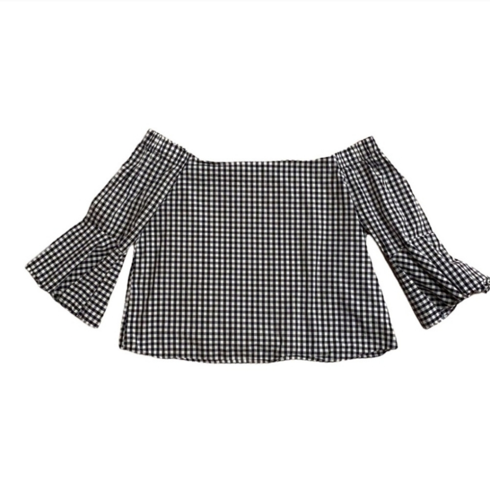 Cotton On Gingham Off-The-Shoulder Bell Sleeve Top Size M